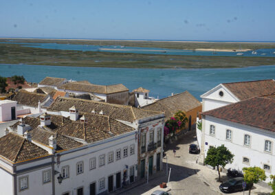 Panorama accesso alla piazza Largo da Sè e Ria Formosa dalla Torre Campanaria, Faro